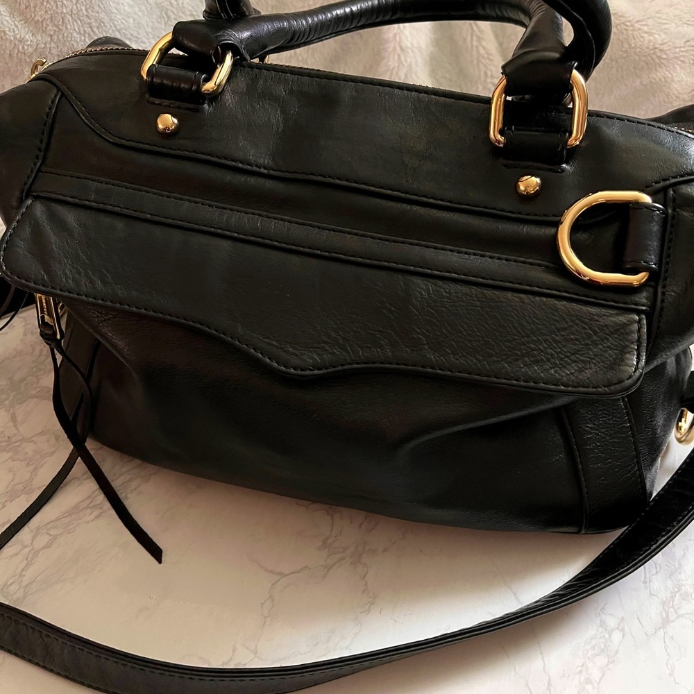 Rebecca Minkoff MAB Black Leather and Gold (complete) shoulder bag GUC.
